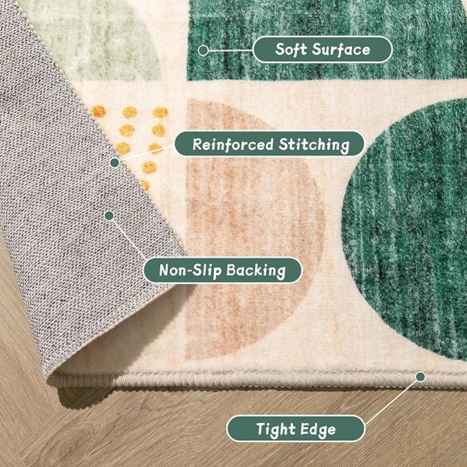 MUJOO Green Washable Rugs 8x10,Boho Area Rugs for Living Room Bedroom,Large Throw Floor Carpet Non Slip Soft Modern Abstract Sage Green