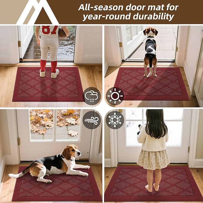 COSY HOMEER Non-Slip Door Mat 32"x48", Entryway Rugs Low Profile Absorbent Dirt Trapper Doormat for Front Entrance, Washable Polypropylene Entry Mat (Red)
