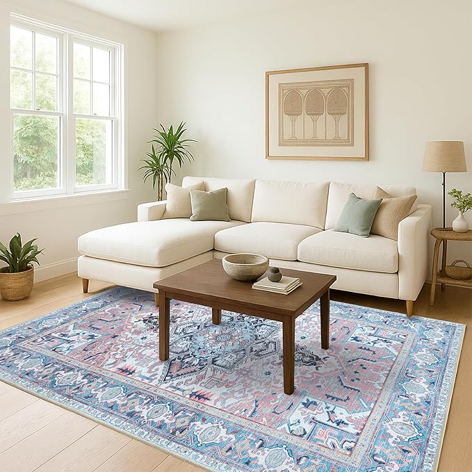Washable Area Rug. Modern Farmhouse. Vintage. Turkish. Bohemian. Distressed. Oriental. Traditional. Rugs for Living Room. Dining. Bedroom. Office. Entryway. Foyer. (861NT, 2'5 x 9'8)