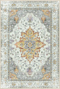 Area Rugs Square 6ft Washable Non-Slip, Floral Vintage Distress Print Pattern Medallion Carpet for Living Room Bedroom Dining Room, Light Yellow Carbon Grey Orange