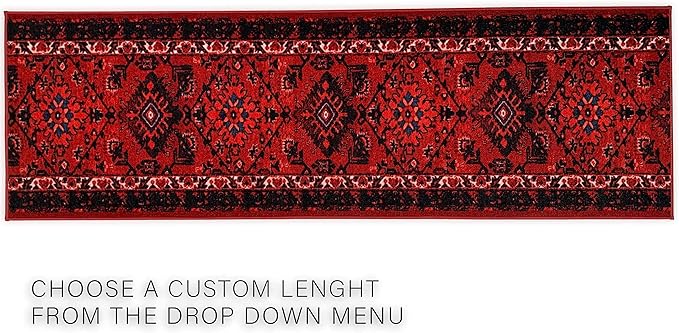 Custom Made Runner Rug Low Pile With Rubber Backing For Kitchen Foyer Hallway Entry Choose Your Length Size 31 Inch Wide Tribal Oriental Bokhara Torkaman Burgundy Color (2 feet x 31 Inch)
