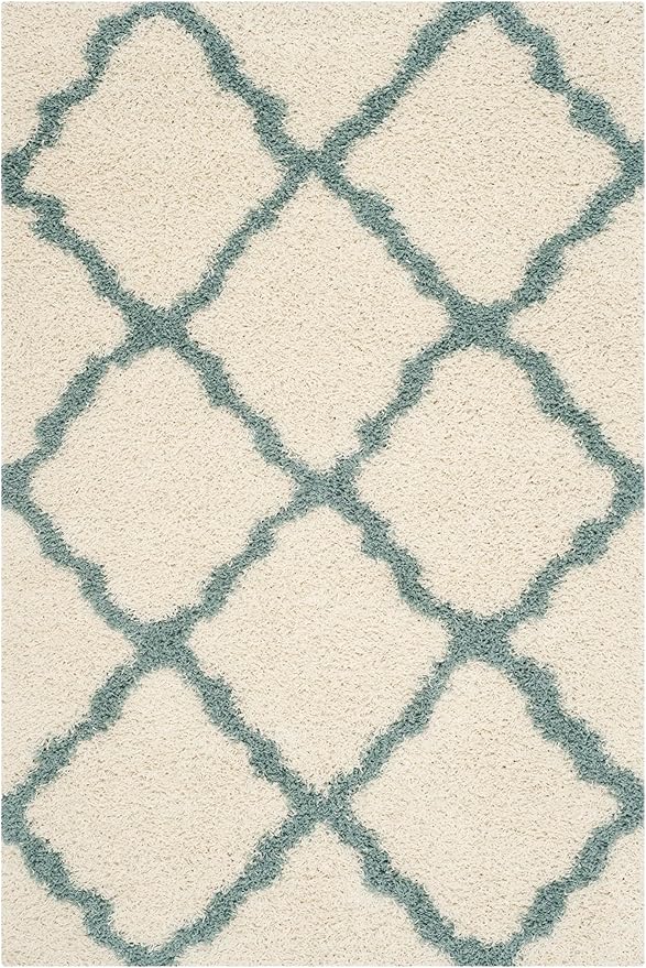 SAFAVIEH Dallas Shag Collection Accent Rug - 4' x 6', Ivory & Light Blue, Trellis Design, Non-Shedding & Easy Care, 1.5-inch Thick Ideal for High Traffic Areas in Foyer, Living Room, Bedroom (SGD257J)