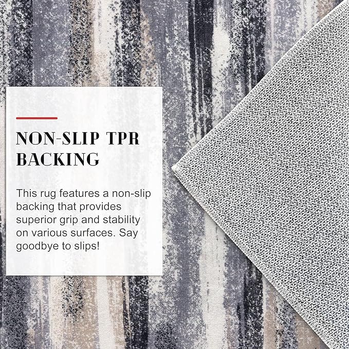 Modern Abstract 5x7 Machine Washable Area Rug Non-Slip Soft Bedroom Living Romm Rug Grey Black Multi Ultra Thin Print Faux Wool Floor Carpet Throw Rugs for Nursery Playroom Dining Room Indoor