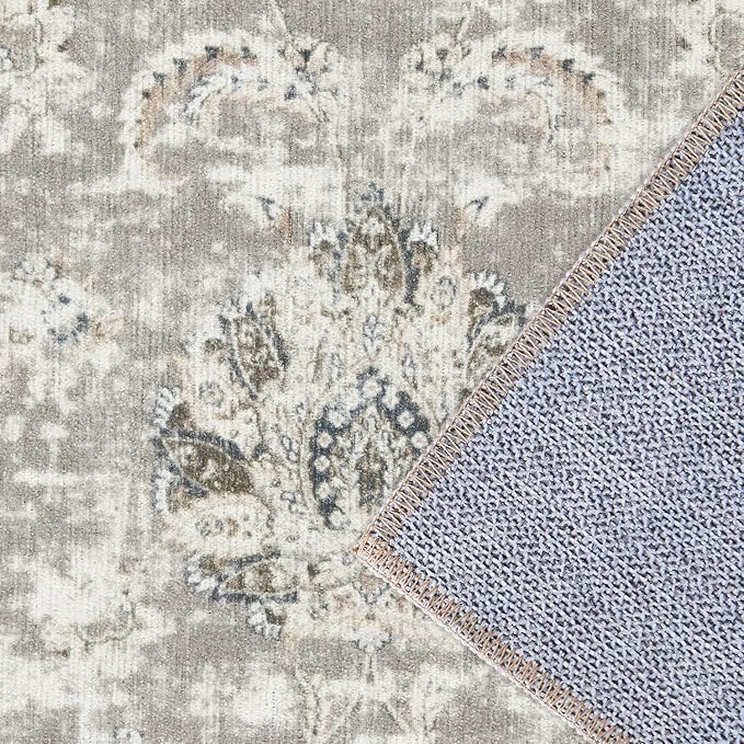 jinchan Fiora Hallway Runner Rug 3x7 Machine Washable Runner Rug Taupe Vintage Floral Design Non-Slip Low Pile Ultra-Thin for Kitchen Laundry Room Bedroom Farmhouse (3‘x7', Taupe)