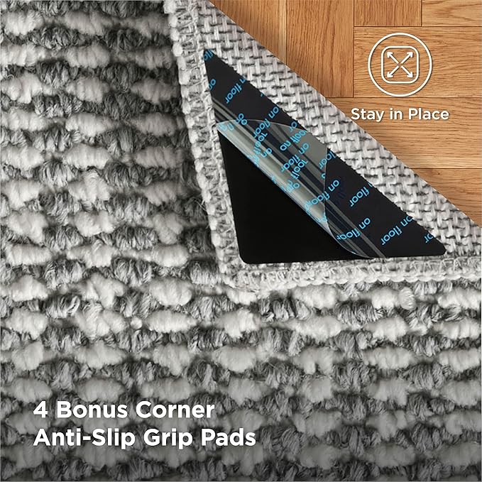 Bedsure 6x9 Faux Wool Area Rugs for Living Room, Machine Washable Carpet, Non-Slip Backing, Pet Friendly Throw Rug for Bedroom Dining Room, Gray