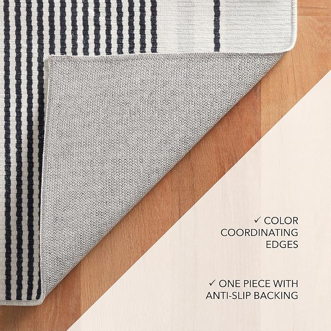 Dash & Albert Gunner Stripe Machine Washable Rug, 2.5 X 8 Feet, Grey Stripe Pattern