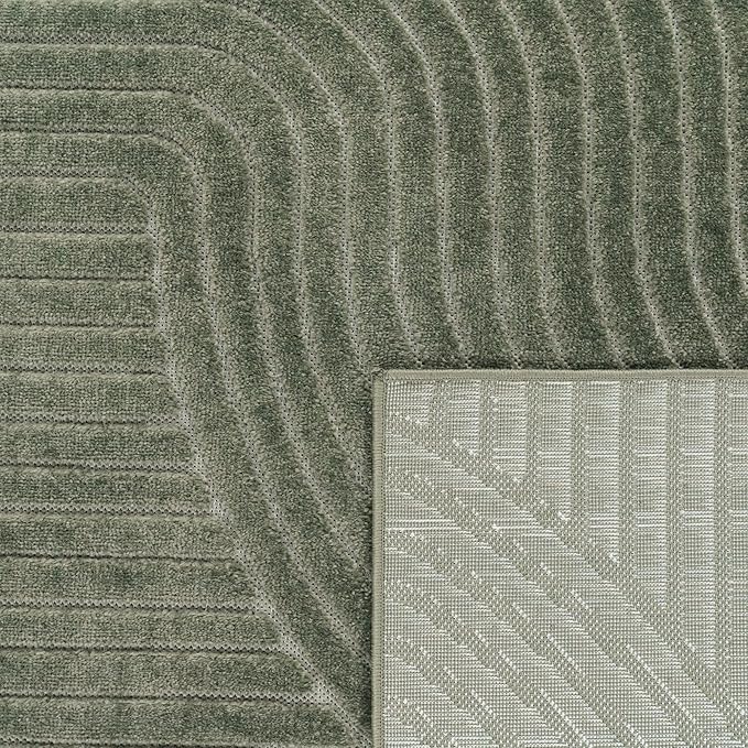 Paco Home Modern Area Rug with Raised Curved Line Pattern – Minimalist Design in Green, Size: 5'3" x 7'7"