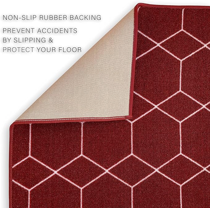 Custom Made Runner Rug for Kitchen Foyer Hallway Entry Choose Your Length Size 26 Inch Wide Geometric Lattice Design Red Color (2 feet x 26 inch)