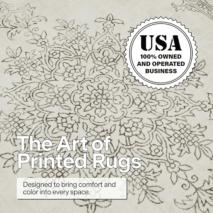 ReaLife Rugs Machine Washable Area Rug - Living Room Bedroom Bathroom Kitchen Entryway Office - Padded Low Pile Stain Resistant Premium - Boho Farmhouse Vintage - Paige - Ivory 4' x 6'