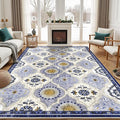 EnHomee Washable Area Rugs 4x6, Soft Area Rug for Living Room Bedroom, Boho Non Slip Low Pile Stain Resistant Washable Rug Large Carpet for Dining Room,Easy to Clean Living Room Rug, Blue