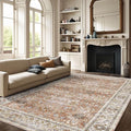 Deerly 6x9 Vintage Rugs for Dining Room, Washable Rugs Non Slip Large Area Rug for Living Room Bedroom Office, Floor Decoration Big Rug Mat Low-Pile Kid & Pet Friendly(Brick Red)