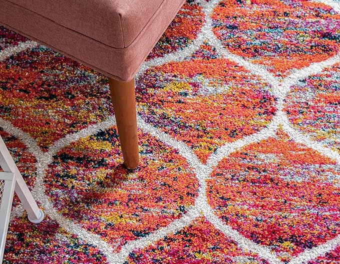Rugs.com Lattice Frieze Collection Rug – 8' Square Multi Medium Rug Perfect for Living Rooms, Kitchens, Entryways