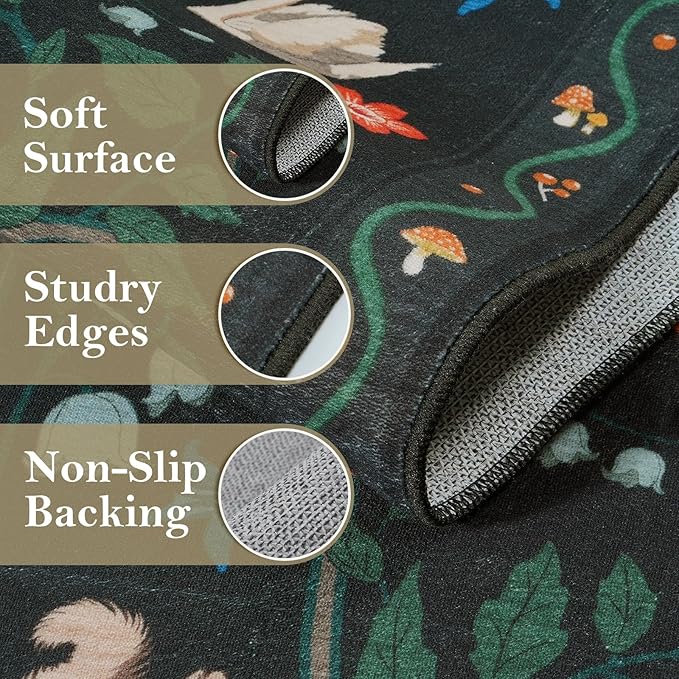 Collive Kitchen Runner Rugs Non Slip, 2.6x8ft Jungle Animal Washable Carpet Runners for Hallway Bathroom, Soft Bedroom Rug Black Ultra Thin Indoor Mats for Entryway, Laundry Room, Bedside