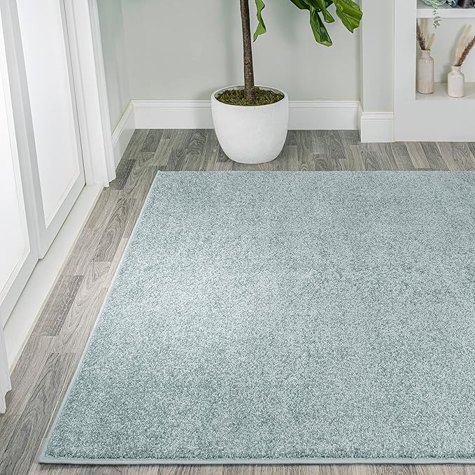 Eyely UES100S-5 Supersoft Haze Solid Low-Pile Indoor Area Rug Casual;Contemporary;Solid;Traditional, Bedroom, Kitchen, Living Room, Easy-Cleaning, Non-Shedding, 5 X 8, Light Blue