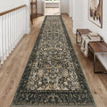 Washable Runner Rug 2x10: Vintage Boho Floral Carpet Runners for Hallway Entryway Non-Slip - Soft Botanical Low Pile Thin Mat for Kitchen Bathroom Bedroom Laundry Floor Decor - Dark Brown