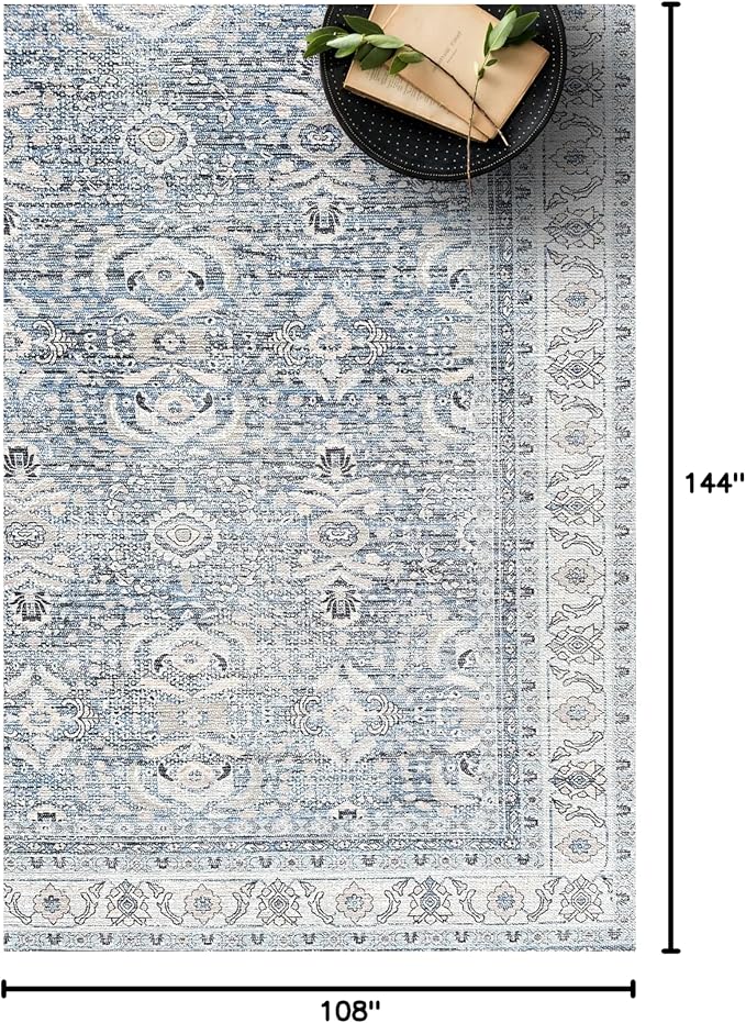 Fame Living Washable Area Rug. Modern Farmhouse. Vintage. Turkish. Bohemian. Distressed. Oriental. Traditional. Rugs for Living Room. Dining. Bedroom. Office. Entryway. Foyer. (866CBl, 9' x 12')