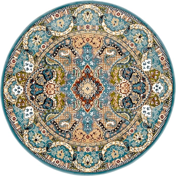Unique Loom Narenj Collection Classic Traditional Medallion Textured Design Area Rug, 5' 0" x 5' 0", Blue/Tan