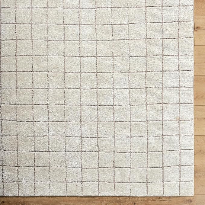 Livabliss x Our PNW Home Cascade Minimalist Grid Area Rug, 10' x 14', Grid Ivory/Taupe