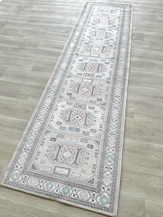 Fame Living Faded Oushak Rug, Turkish Vintage Floral Pastel Large Oversized Area Rugs for Living Room Dining Bedroom Kitchen Bathroom Nursery (848BrCr, 2'5" x 9'8")