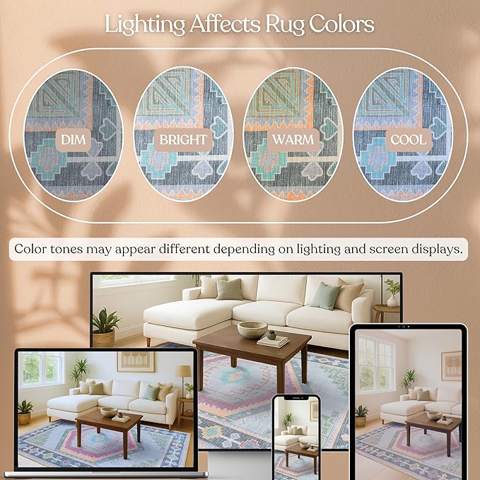 Fame Living Washable Area Rug. Modern Farmhouse. Vintage. Turkish. Bohemian. Distressed. Oriental. Traditional. Rugs for Living Room. Dining. Bedroom. Office. Entryway. Foyer. (856GP, 9'5" x 14')
