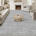 10x12 Area Rug Living Room: Washable Large Vintage Grey Rug Neutral Non-Slip Soft Stain Resistant Indoor Carpet for Bedroom Nursery Dining Room Under Table Bed Home House Office Playroom