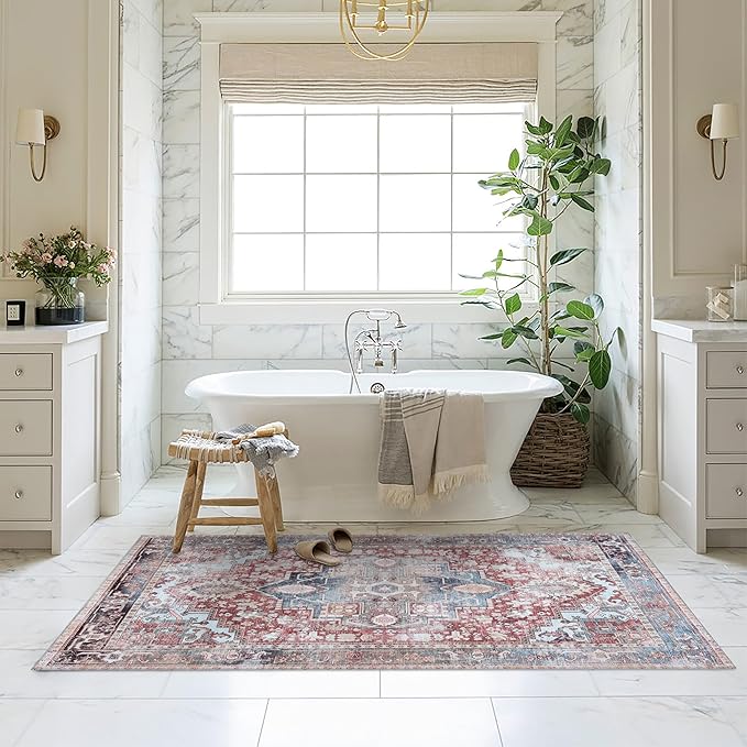 Washable Area Rug, Modern Farmhouse, Vintage, Turkish, Bohemian, Distressed, Oriental, Traditional, Rugs for Living Room, Dining, Bedroom, Office, Entryway, Foyer, (858rm, 2' x 3')