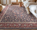Well Woven Asha Rome Navy Blue Red 9'10" x 13' Area Rug - Oriental Floral Pattern, Easy Clean, Floor-Friendly Backing - for Living Room, Bedroom, and Dining Room