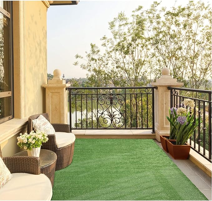 Ottomanson Artificial Grass Turf 6'6" x 9'2" Indoor Outdoor Faux Grass Rug with Drainage Holes, Customizable with Extra Long Size Options, Perfect for Patio Lawn Balcony Weddings Photoshoot Backdrop