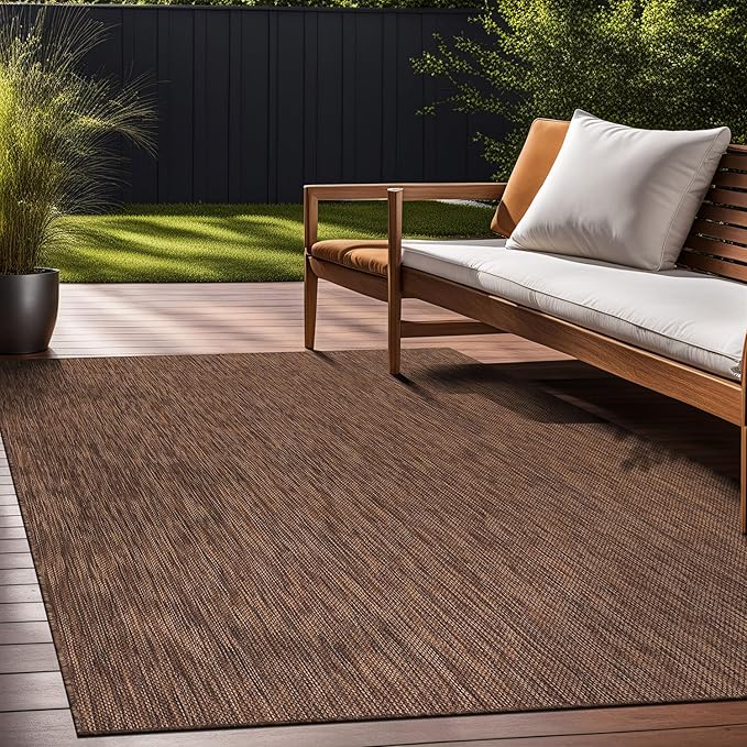 Beverly Rug Indoor Outdoor Rug 5x7, Washable Outside Carpet for Patio, Deck, Porch, Solid Modern Area Rug, Water Resistant, Gold Brown