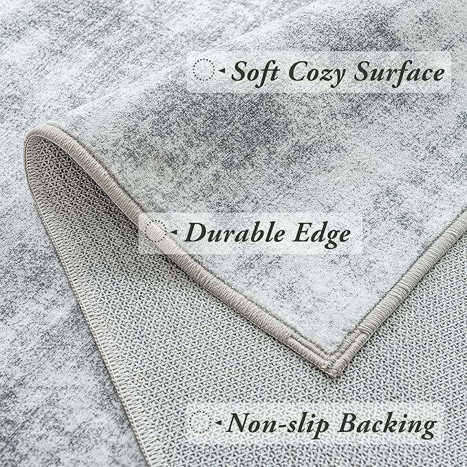 Modern Abstract Neutral Grey Kitchen Rugs Non Slip Washable Low Pile Bedside Rug Runners 2x6 Light Gray Floor Covering Carpet for Bathroom Laundry Room 2 x 6