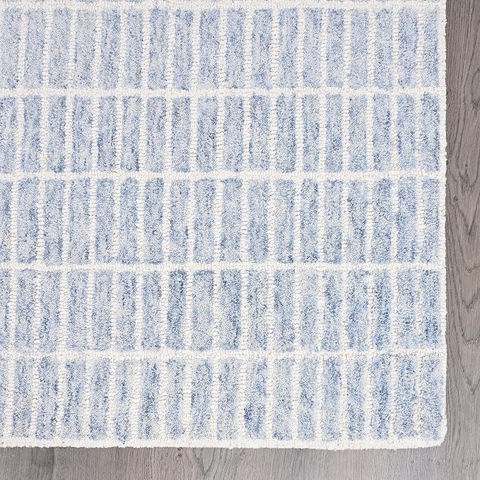 Hand-Tufted 100% Wool Area Rug – Unique Modern Geometric Grid Pattern, Soft Plush Textured Carpet for Living Room, Bedroom, Dining Room & Entryway (Blue, 10' x 14')