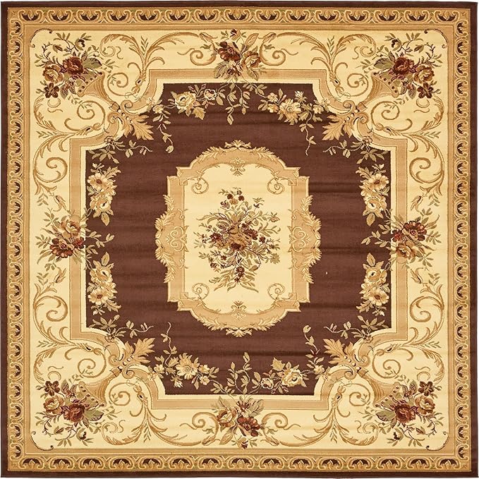 Rugs.com Chateau Collection Rug – 10 Ft Square Brown Medium Rug Perfect for Living Rooms, Kitchens, Entryways