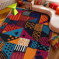 Patchwork Rug - 4x6 Rug, Geometric Abstract Area Rugs, Multicolor Retro Aesthetic Low Pile Stain Resistant Floor Carpets House Decor #C018