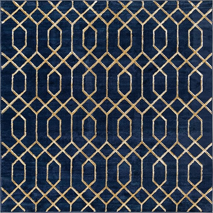 Marilyn Monroe Glam Collection Area Rug - Trellis (7' 10" Square, Navy Blue Gold/ Gold)