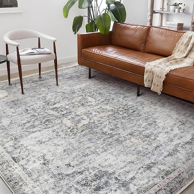 Washable Area Rug 8'x10' Retro Boho Design Non-Shedding Non-Slip Easy Care Ideal for High Traffic Areas in Living Room Bedroom Office Coffee Table Kitchen Large Carpet