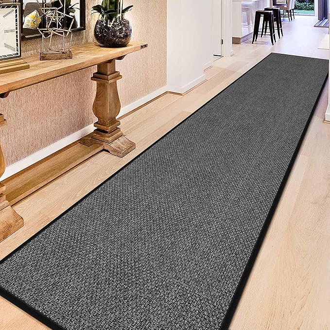 GOYLSER 18ft Extra Long Jute Runner Rugs for Hallways, Rubber Backed Hall Floor Mat Non Slip, Absorbent Entry Way Runner Rugs Indoor, Black