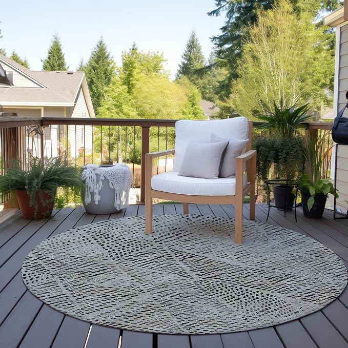 Addison Rugs Chantille ACN591 Gray 8' x 8' Indoor Outdoor Round Rug, Easy Clean, Machine Washable, Non Shedding, Bedroom, Living Room, Dining Room, Kitchen, Patio Rug