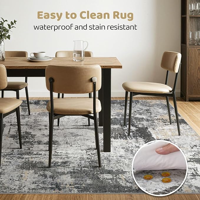 8x10 Area Rugs Living Room: Washable Large Abstract Modern Soft Rug Stain Resistant Indoor Floor Non Slip Accent Carpet for Bedroom Nursery Playroom Dining Room Office Dorm Home House- Black Gold