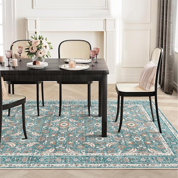 WITSHOCK Living Room Area Rugs 8x10: Soft Non-Slip Backing Washable Rugs Vintage Large Carpet for Bedroom Office Dining Room Kitchen Stain Resistant Home Decor Rug