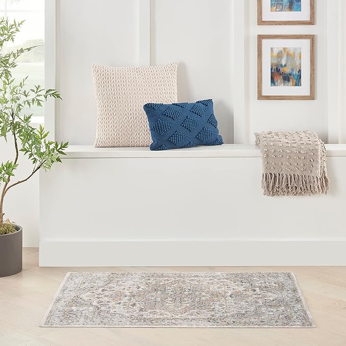 Nourison Home Astra Machine Washable Silver Grey 3'3" x 5' Area Rug - Easy Clean, Non Shedding, Bed Room, Living Room, Dining Room, Kitchen (3' x 5')