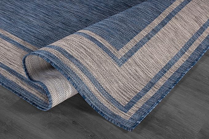 Beverly Rug Outdoor Rug 5x7 Modern Bordered Area Rugs for Indoor and Outdoor Patio Deck Porch Garden Waterproof Weather Sun Resistant Washable Outside Carpet (5 x 7 Navy)