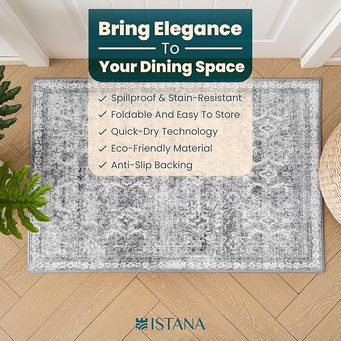 Istana 2x3 Area Rug - Light Grey Boho Rugs for Living Room 2x3 - Foldable Small Rugs for Bedroom - Stain Resistant Washable Rug Non Slip - Eco-Friendly Area Rugs Indoor