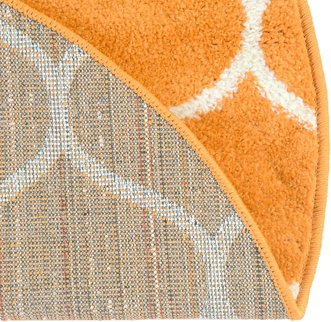 Rugs.com Lattice Frieze Collection Rug – 5' Round Orange Medium Rug Perfect for Kitchens, Dining Rooms