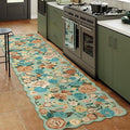 Washable Floral Runner Rug 2x6 Green Hallway Carpet Scalloped Flower Non Slip Soft Long Kitchen Runner Farmhouse Low Pile Thin Indoor Floor Cover for Bathroom Bedroom Laundry Room Entryway