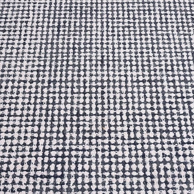 Hand-Tufted 100% Wool Pile Area Rug – Geometric Textured Grid Check Pattern – Thick and Durable Floor Carpet for Bedroom, Living Room, Kids Room, and Dining Area (Charcoal Gray, 6' x 8')