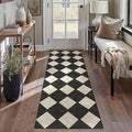 2x8 Runner Checkered Rug for Hallways Black Washable Long Carpet Non-Slip Low Pile Boho Indoor Accent Throw Rug for Entrance Kitchen Bedroom Dining Laundry