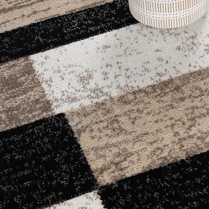 Superior Indoor Area Rug, Jute Backing, Plush Modern Rugs for Entryway, Kitchen Floors, Office Floor Cover, Color Block Rugs, Rockwood Collection, 5' x 8', Ivory/Beige