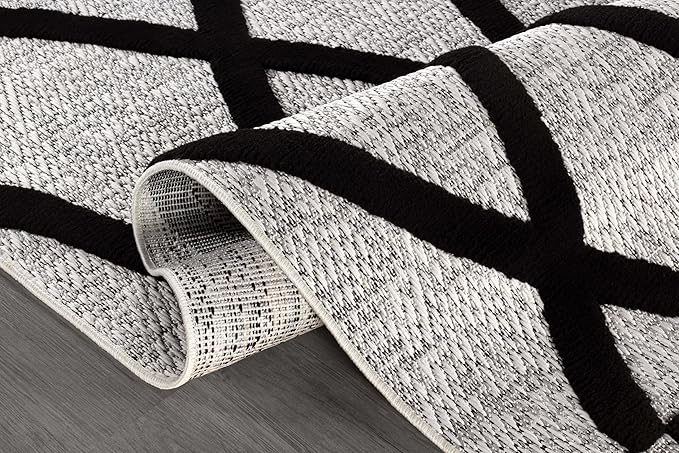 CAMILSON Modern Rug 9x12 Luxury Diamond Pattern Large Micro Loop Area Rugs Soft High-Low Pile Stain Resistant Easy to Clean Non-Shedding Durable Living Room Bedroom Indoor Carpet (Black/Gray)