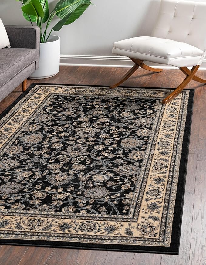 Rugs.com Yasmin Collection Rug – 7' x 10' Black Medium Rug Perfect for Bedrooms, Dining Rooms, Living Rooms