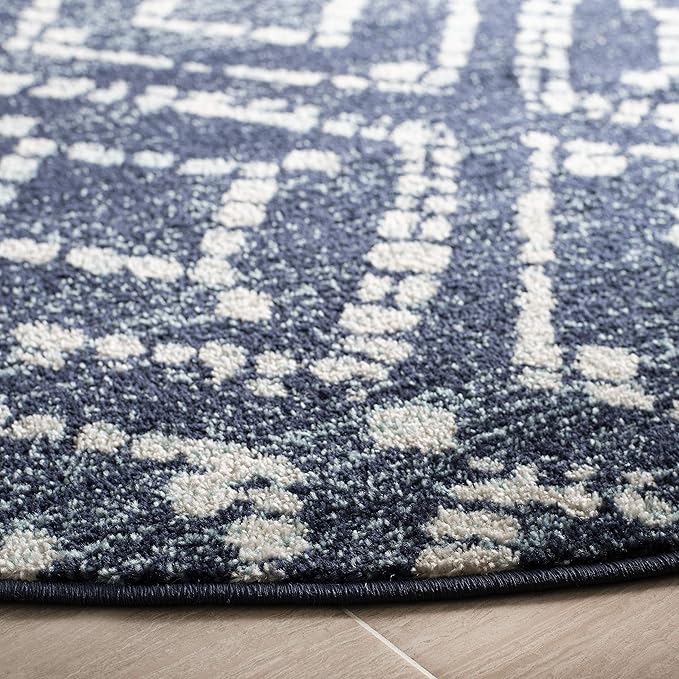 SAFAVIEH Adirondack Collection 3' Round Navy/Ivory ADR131N Diamond Distressed Non-Shedding Living Room Bedroom Area Rug